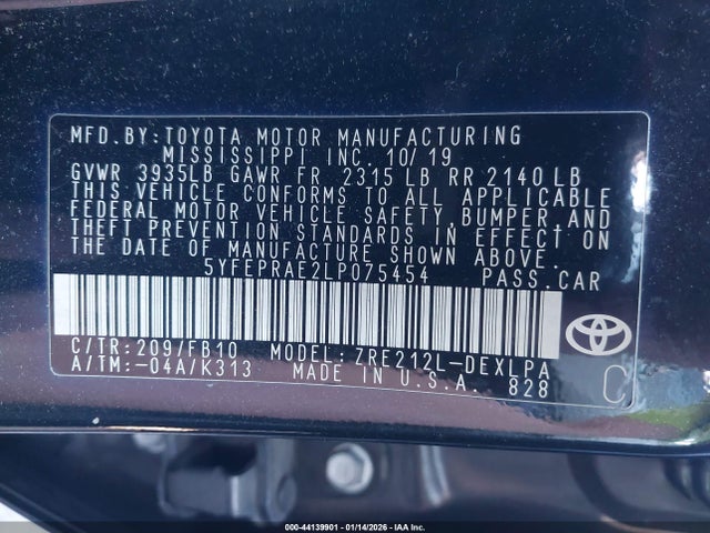 Toyota COROLLA LE 2020 5YFEPRAE2LP075454 Image 9
