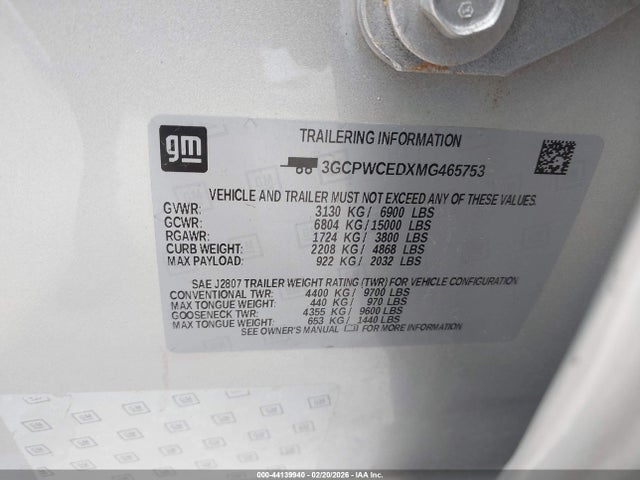 3GCPWCEDXMG465753 Chevrolet Silverado 1500