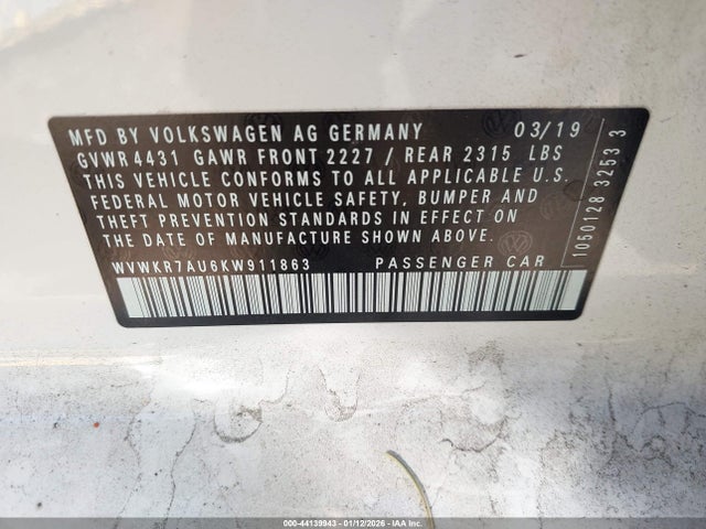 WVWKR7AU6KW911863 Volkswagen E-golf Se