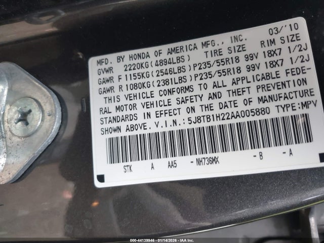 2010 ACURA RDX 5J8TB1H22AA005880 Photo 8