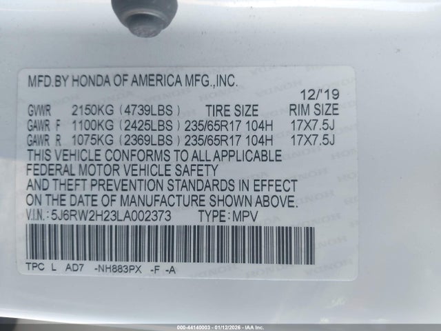 5J6RW2H23LA002373 Honda Cr-v Awd Lx