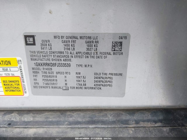 1GKKRRKD8FJ333539 GMC Acadia Slt-1