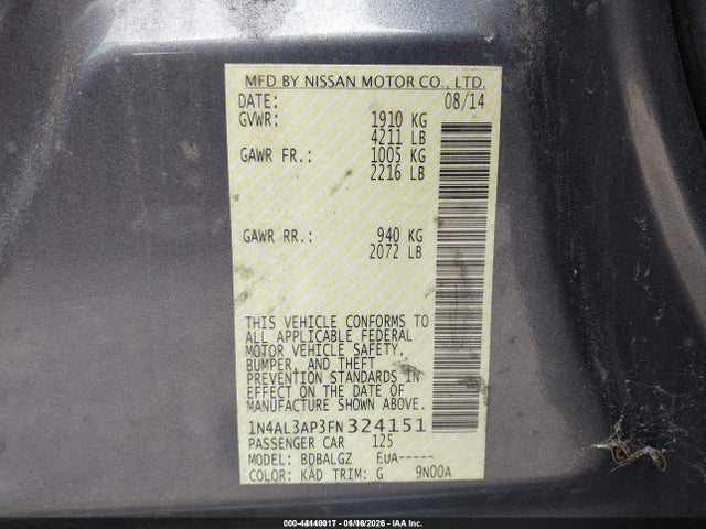 1N4AL3AP3FN324151 Nissan Altima 2.5/2.5 S/2.5 Sl/2.5 Sv