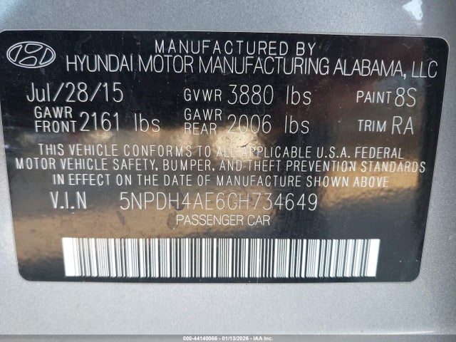 5NPDH4AE6GH734649 Hyundai ELANTRA SE
