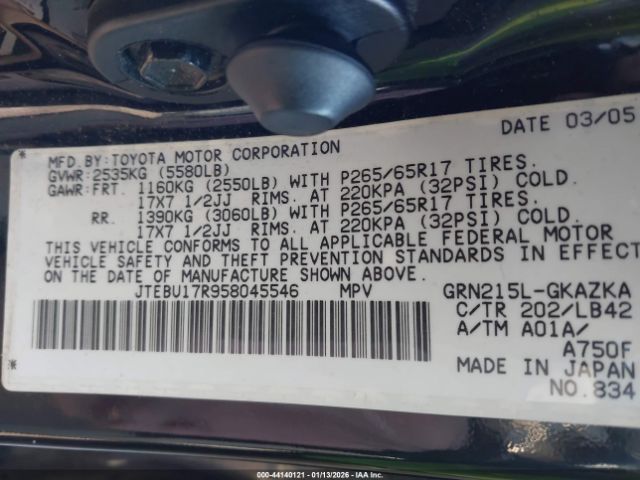 2005 TOYOTA 4RUNNER JTEBU17R958045546 Photo 8