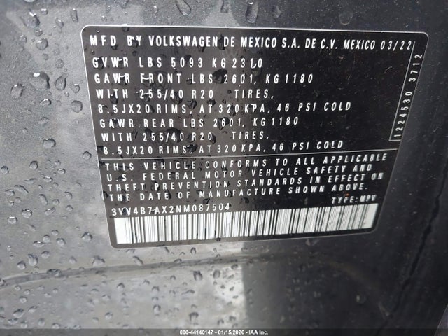 3VV4B7AX2NM087504 Volkswagen Tiguan 2.0t Sel R-line