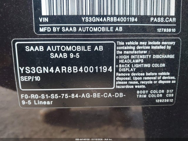 2011 SAAB 9-5 YS3GN4AR8B4001194 Photo 8