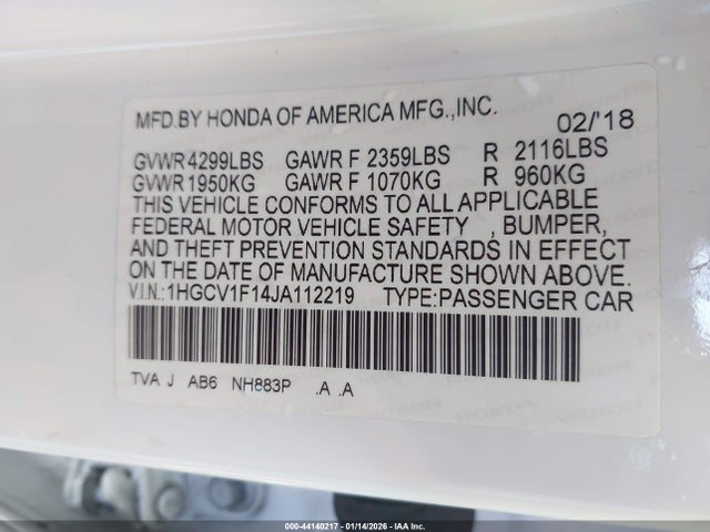 1HGCV1F14JA112219 Honda ACCORD LX