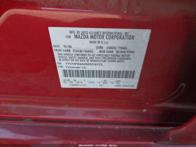 2009 Mazda Mazda6 I Grand Touring მანქანა იყიდება აუქციონზე, vin: 1YVHP82A095M19172, აუქციონის ნომერი: 44140303