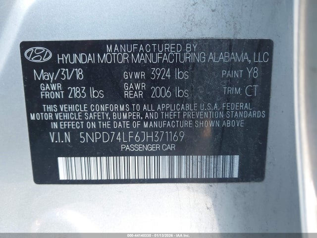 5NPD74LF6JH371169 Hyundai ELANTRA SE