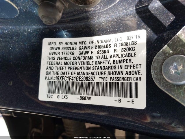 Honda Civic Ex-t 2016 19XFC1F41GE208357 Image 9