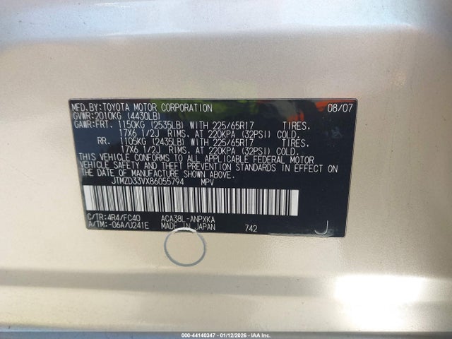 Продажа на аукционе авто 2008 Toyota Rav4, vin: JTMZD33VX86055794, номер лота: 44140347