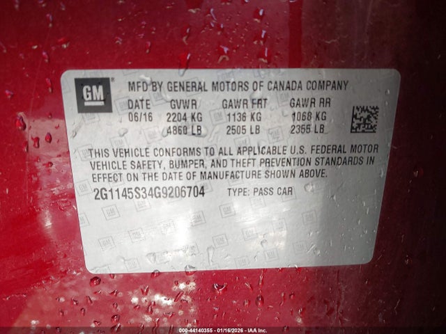 Chevrolet IMPALA 2LZ 2016 2G1145S34G9206704 Image 9