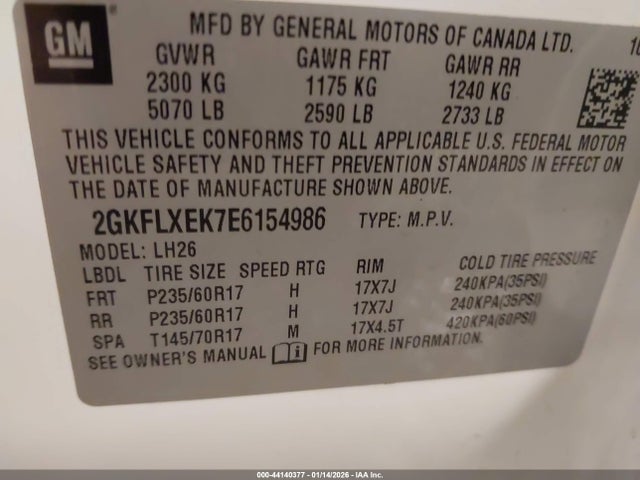 Aukcja sprzedaży 2014 Gmc Terrain Slt-1, vin: 2GKFLXEK7E6154986, numer aukcji: 44140377