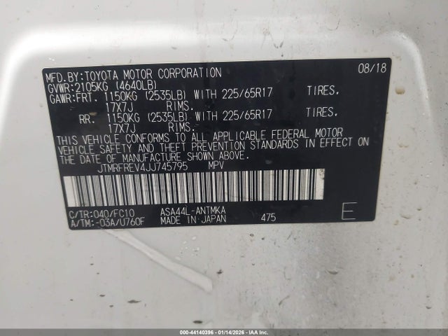 JTMRFREV4JJ745795 Toyota Rav4 Xle