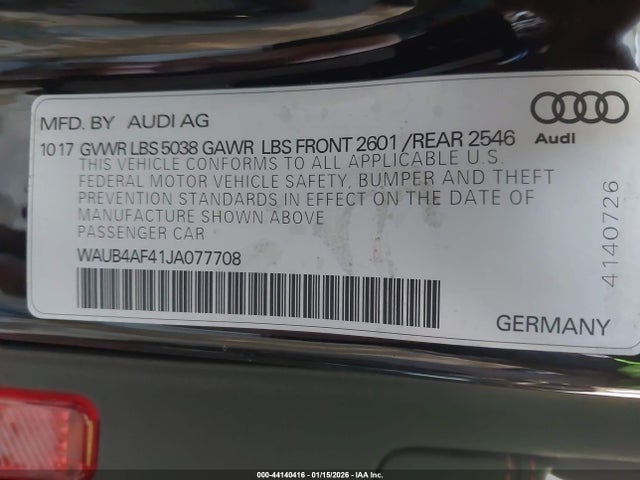 2018 Audi S4 3.0t Premium Plus მანქანა იყიდება აუქციონზე, vin: WAUB4AF41JA077708, აუქციონის ნომერი: 44140416