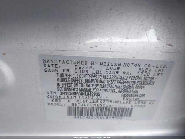 2022 NISSAN VERSA 3N1CN8EV4NL849935 Photo 8