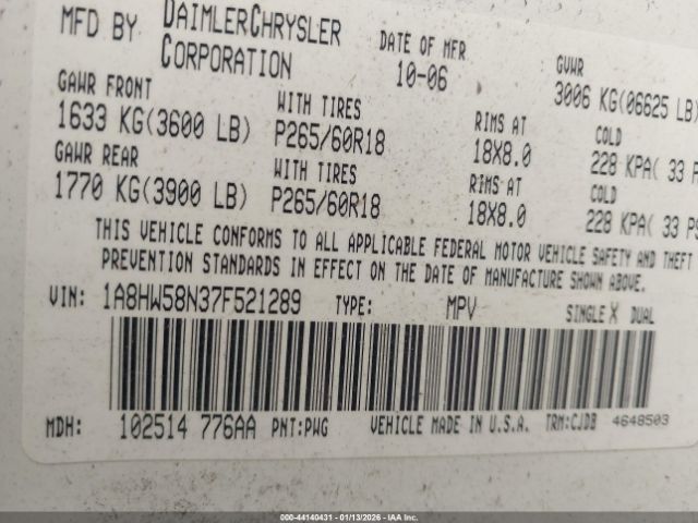 2007 CHRYSLER ASPEN 1A8HW58N37F521289 Photo 8