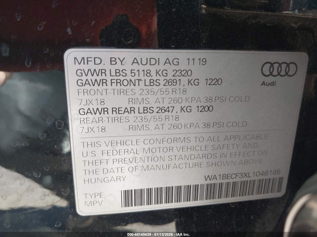 Продаж на аукціоні авто 2020 Audi Q3 Premium Plus 45 Tfsi Quattro Tiptronic, vin: WA1BECF3XL1046165, номер лоту: 44140439