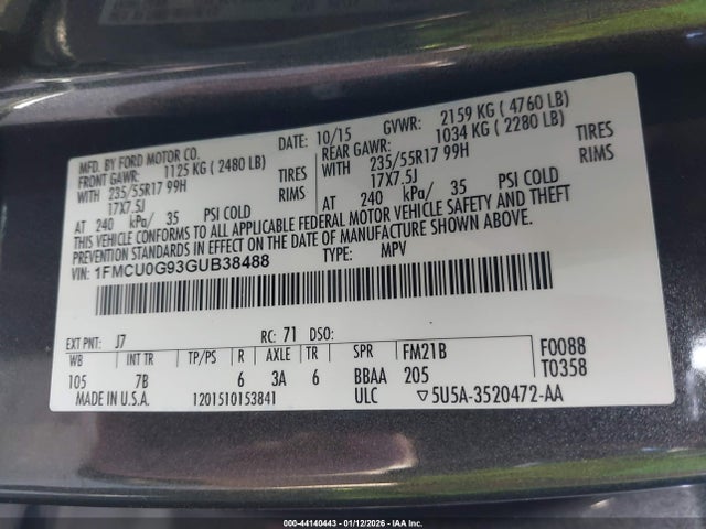 1FMCU0G93GUB38488 Ford ESCAPE SE