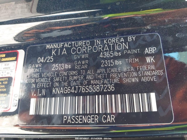 Продажа на аукционе авто 2025 Kia K5 Gt-line, vin: KNAG64J76S5387236, номер лота: 44140537