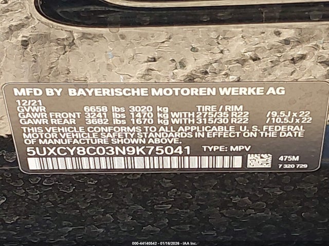2022 Bmw X6 M50i მანქანა იყიდება აუქციონზე, vin: 5UXCY8C03N9K75041, აუქციონის ნომერი: 44140542