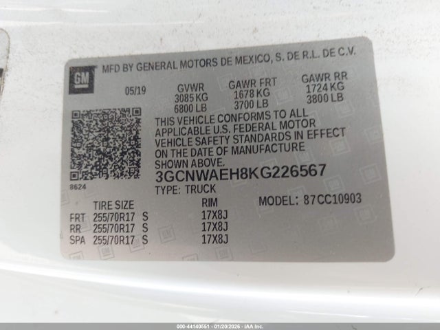 3GCNWAEH8KG226567 Chevrolet Silverado 1500 Work Truck