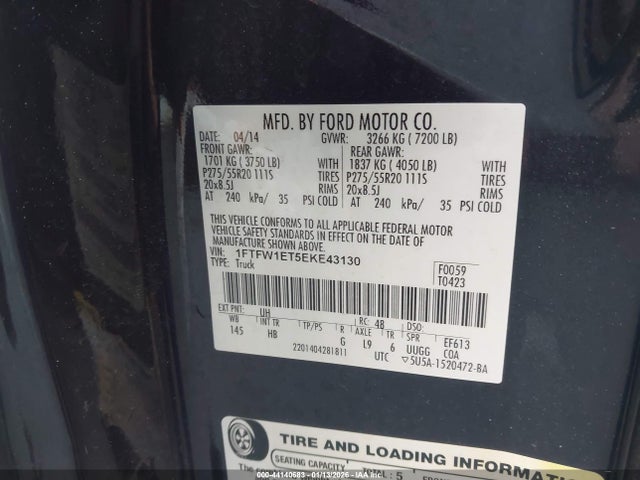 1FTFW1ET5EKE43130 Ford F-150 Lariat