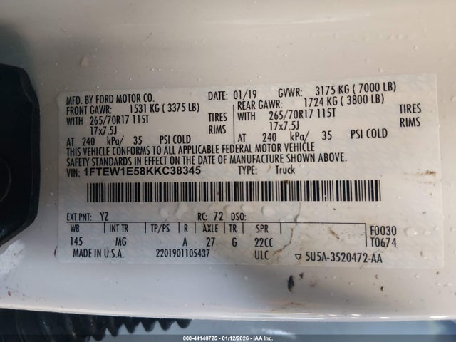1FTEW1E58KKC38345 Ford F-150 Xlt
