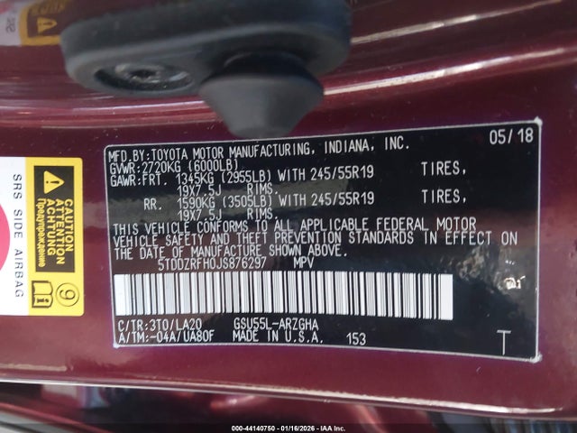 Toyota Highlander Limited 2018 5TDDZRFH0JS876297 Image 9