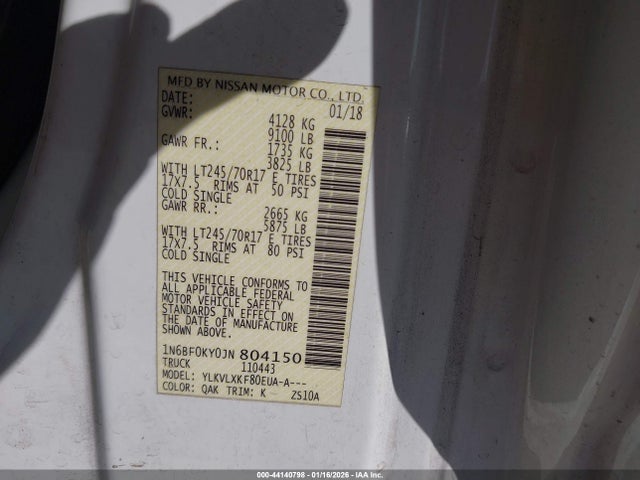 1N6BF0KY0JN804150 Nissan Nv Cargo Nv2500 Hd Sv V6