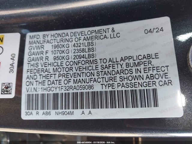 1HGCY1F32RA059086 Honda ACCORD EX