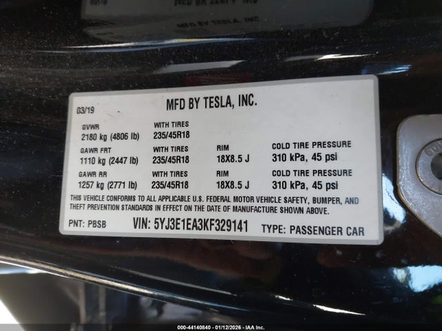 2019 TESLA MODEL 3 5YJ3E1EA3KF329141 Photo 8