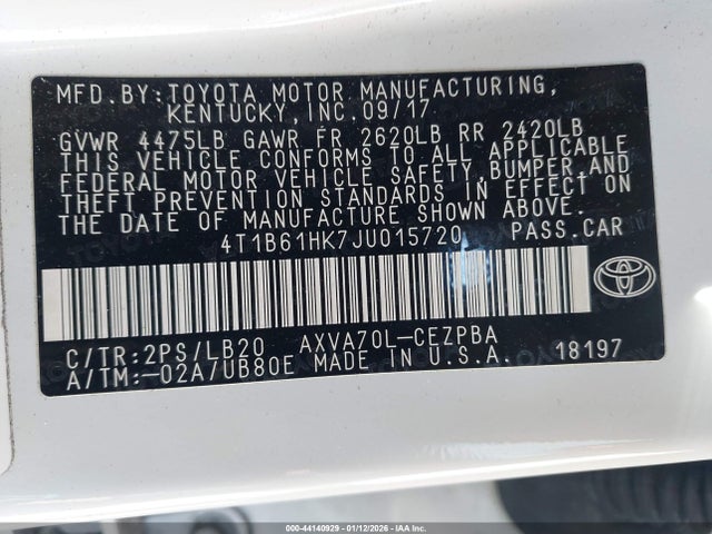 4T1B61HK7JU015720 Toyota CAMRY XSE
