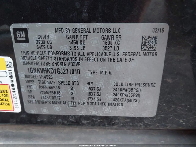 1GNKVHKD1GJ271010 Chevrolet Traverse 2lt