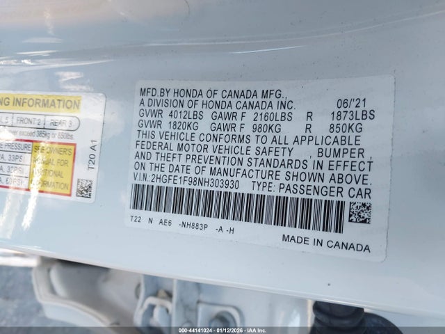 2022 HONDA CIVIC 2HGFE1F98NH303930 Photo 8