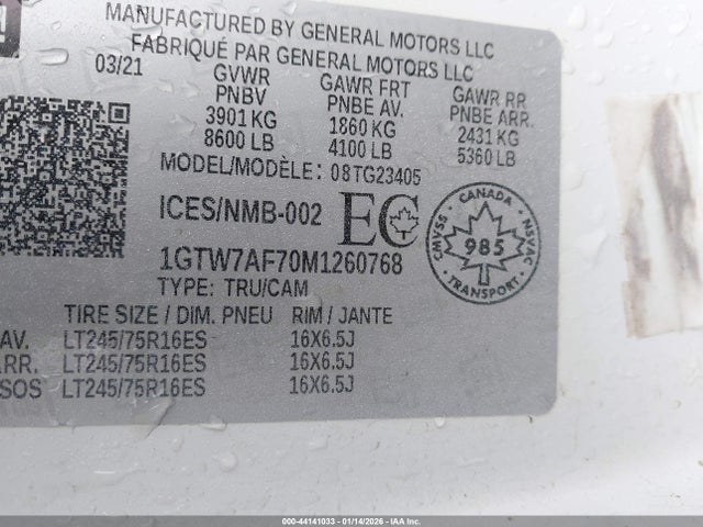 1GTW7AF70M1260768 GMC Savana 2500 Work Van