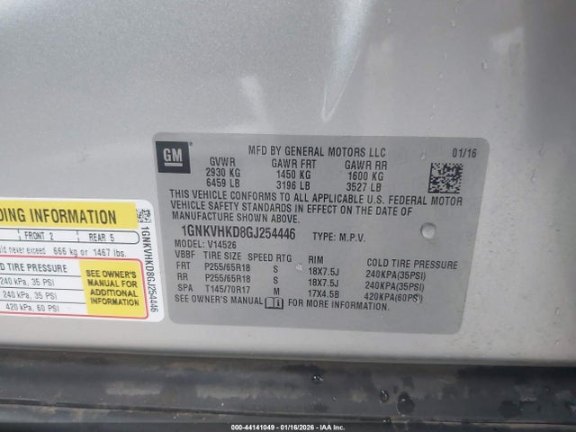 1GNKVHKD8GJ254446 Chevrolet Traverse 2lt