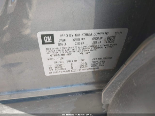 KL79MPSLXMB169641 Chevrolet Trailblazer Fwd Lt