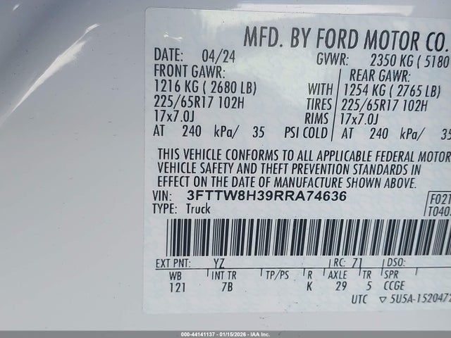 3FTTW8H39RRA74636 Ford Maverick Xlt