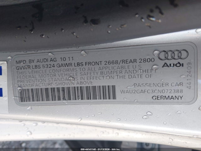 Продаж на аукціоні авто 2012 Audi A7 Premium, vin: WAU2GAFC3CN072388, номер лоту: 44141140
