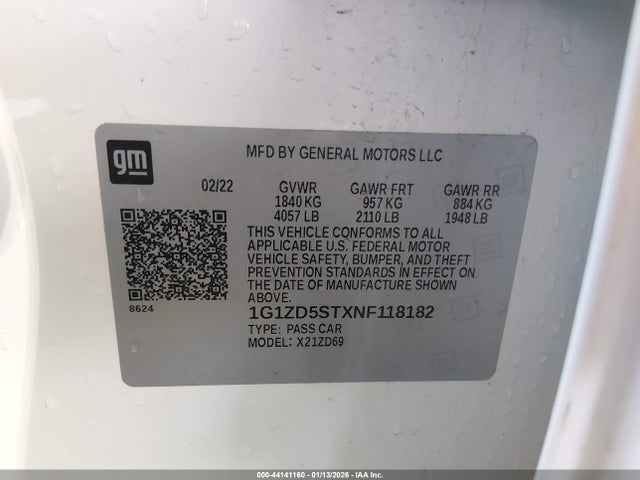 1G1ZD5STXNF118182 Chevrolet Malibu Fwd Lt