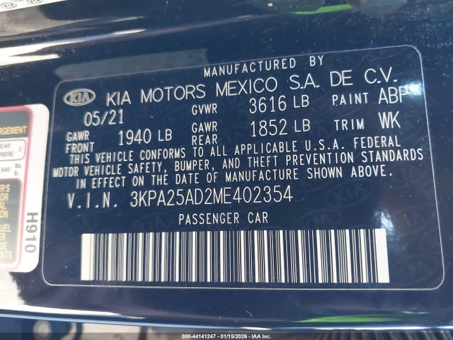 3KPA25AD2ME402354 KIA Rio 5-door S