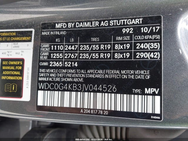 Aukcja sprzedaży 2018 Mercedes-benz Glc 300 4matic, vin: WDC0G4KB3JV044526, numer aukcji: 44141255