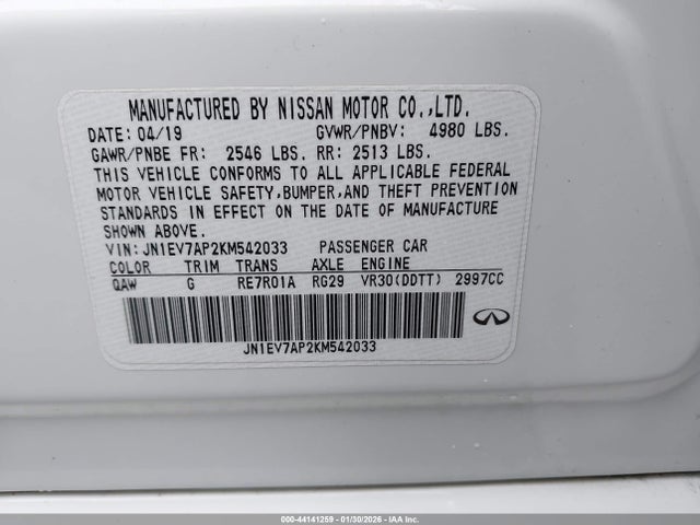Продажа на аукционе авто 2019 Infiniti Q50 3.0t Signature Edition, vin: JN1EV7AP2KM542033, номер лота: 44141259