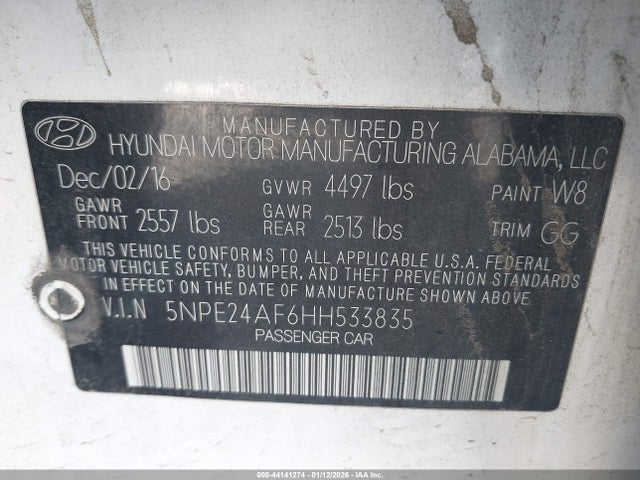 5NPE24AF6HH533835 Hyundai Sonata