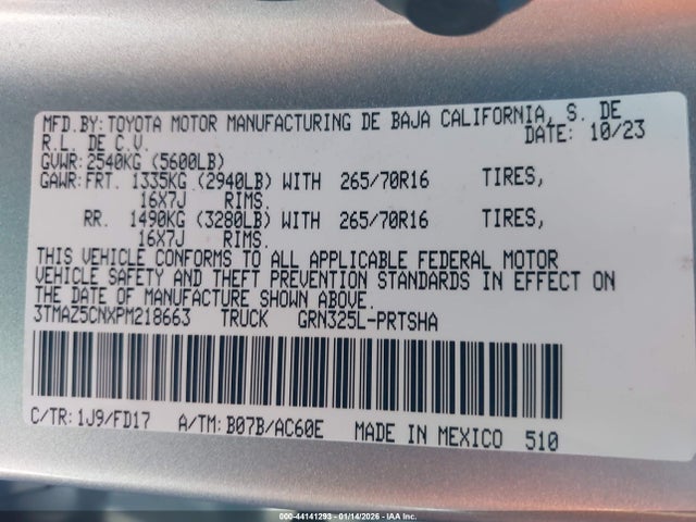 3TMAZ5CNXPM218663 Toyota Tacoma Trd Off Road