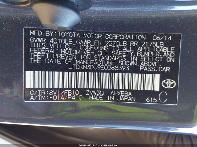 Toyota 2zr-fxe+3jm 2014 JTDKN3DU9E0388393 Image 9