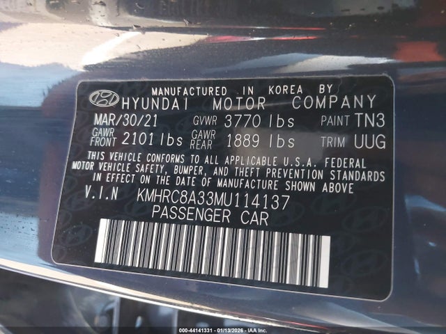 Продаж на аукціоні авто 2021 Hyundai Venue Denim, vin: KMHRC8A33MU114137, номер лоту: 44141331