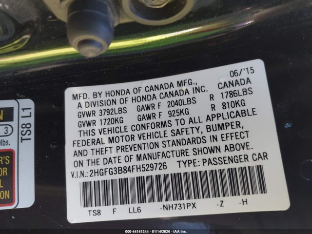 2HGFG3B84FH529726 Honda CIVIC EX